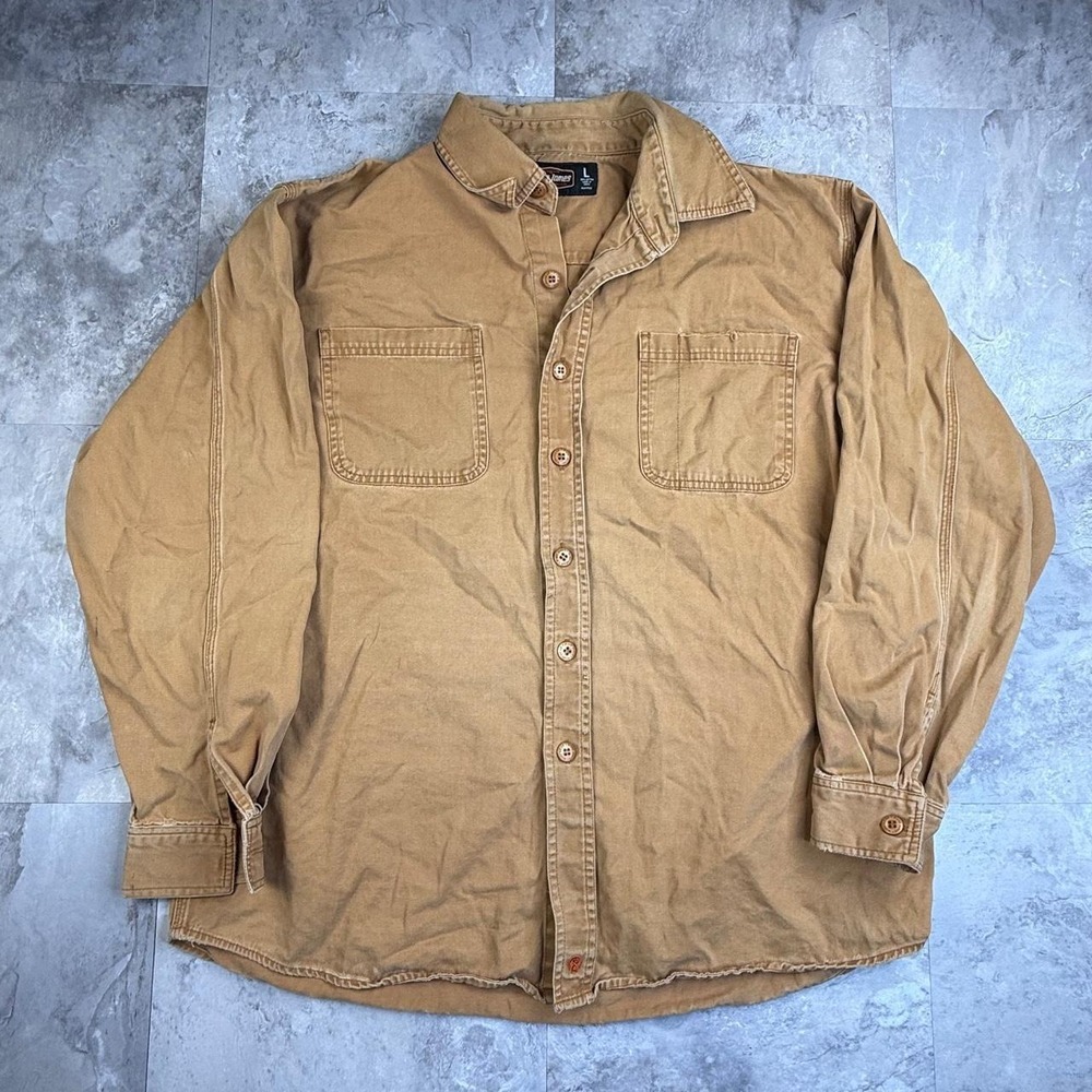 Jesse James- vintage Mens Tan Cotton Button-Front Work Shirt - Long Sleeve large